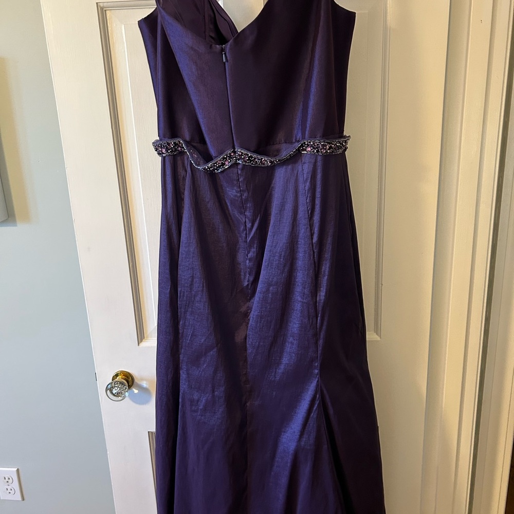 Aubergine (dark purple) Clarisse gown w/attached sequined belt and built in bra
